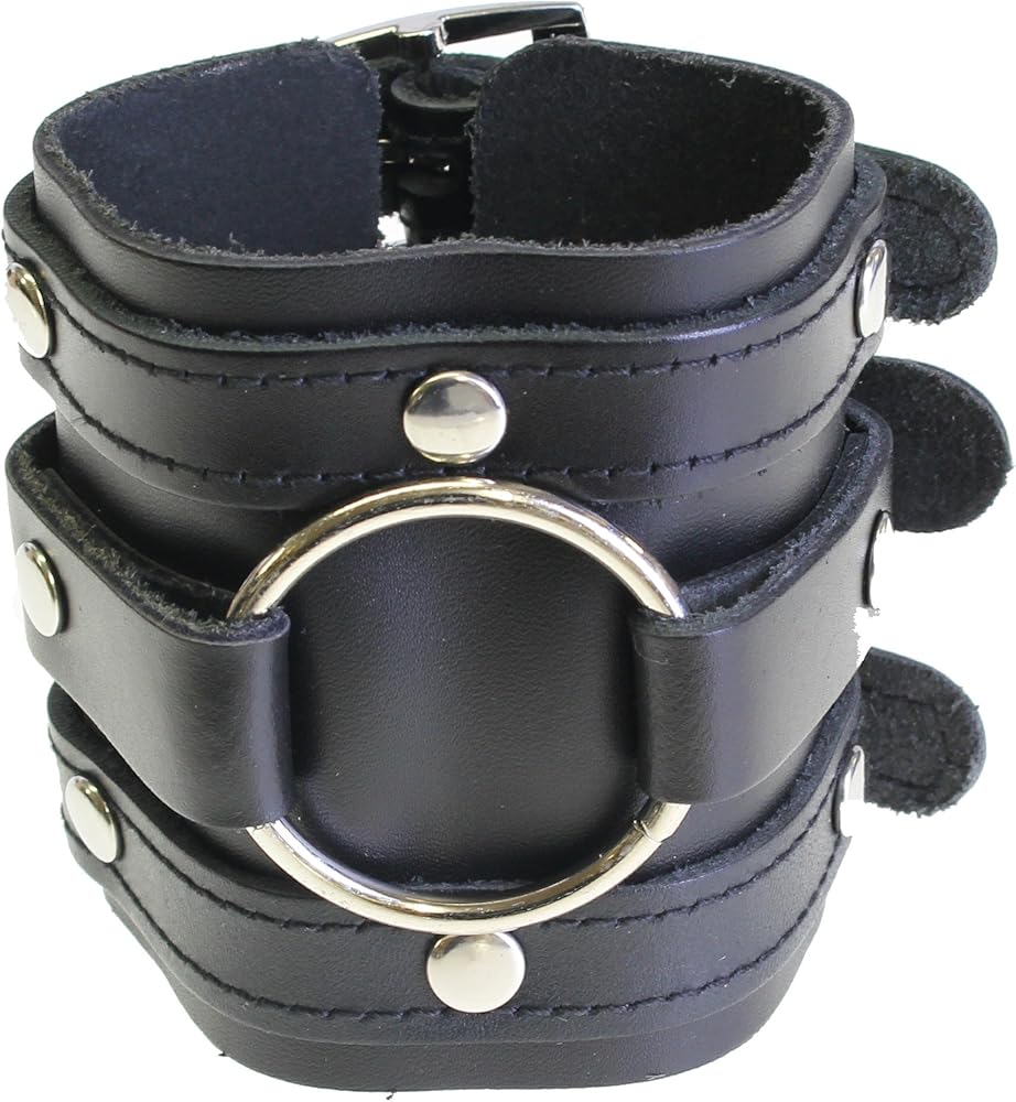 Neptune Giftware Leather Wide Triple Strap Cuff Wrap Gothic