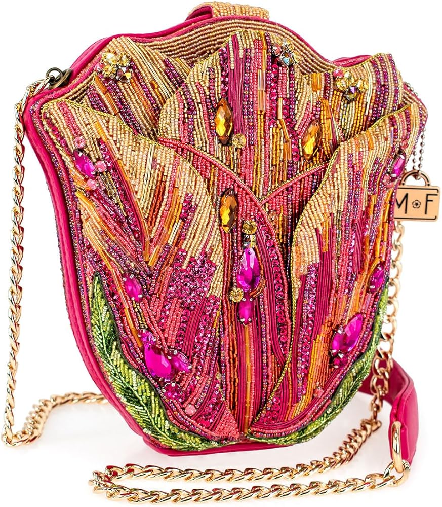 Mary Frances Treasured Tulip Beaded Flower Shape Crossbody Novelty
