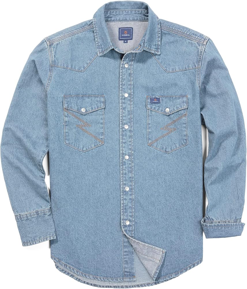 Amazon.com: HISEA Men's Denim Shirt Long Sleeve Heavyweight Jean