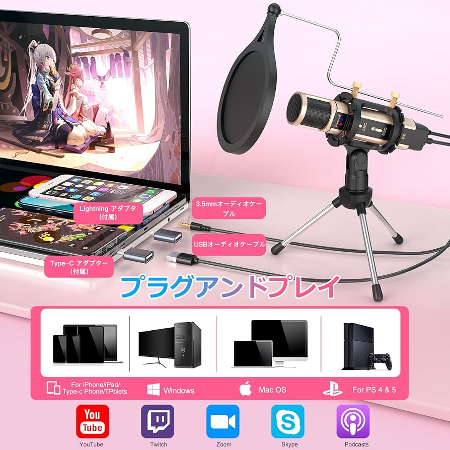 Amazon.co.jp: ZealSound 【新版2024】コンデンサーマイク ASMRマイク