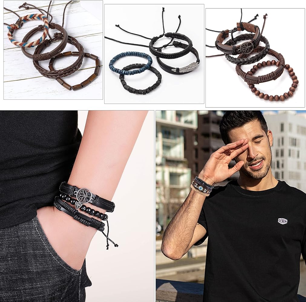 Amazon.com: FIRAZIO 35PCS Braided Leather Bracelets for Men Women