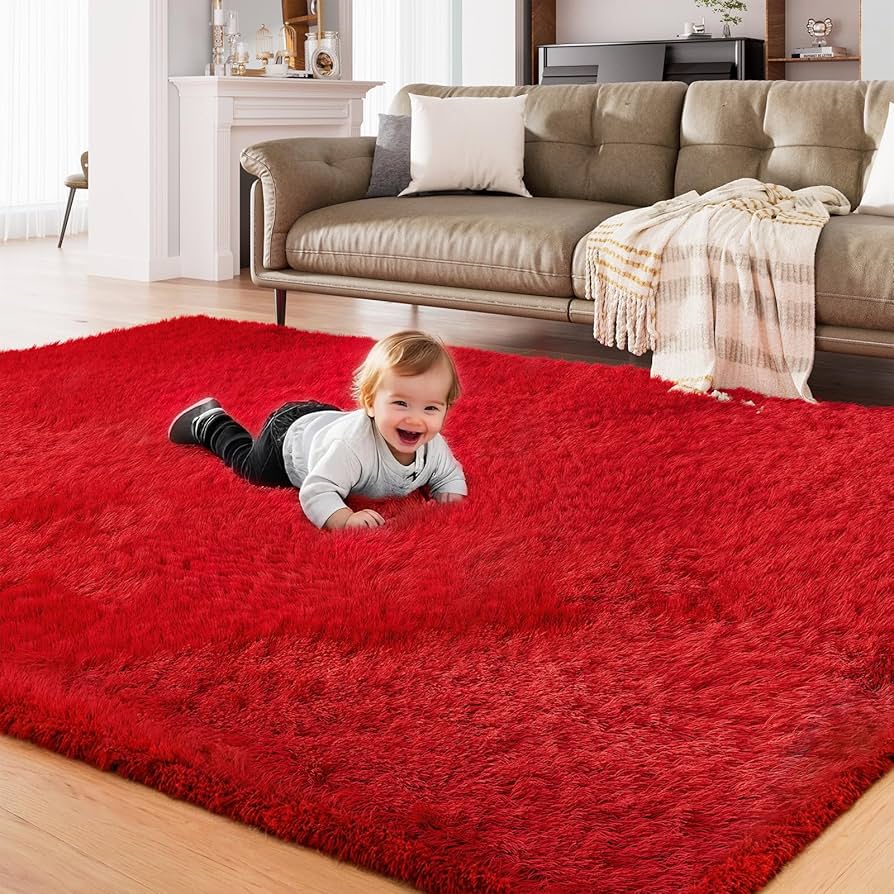 Amazon.com: AMTOVO Area Rugs for Living Room, Fluffy Red 5x7