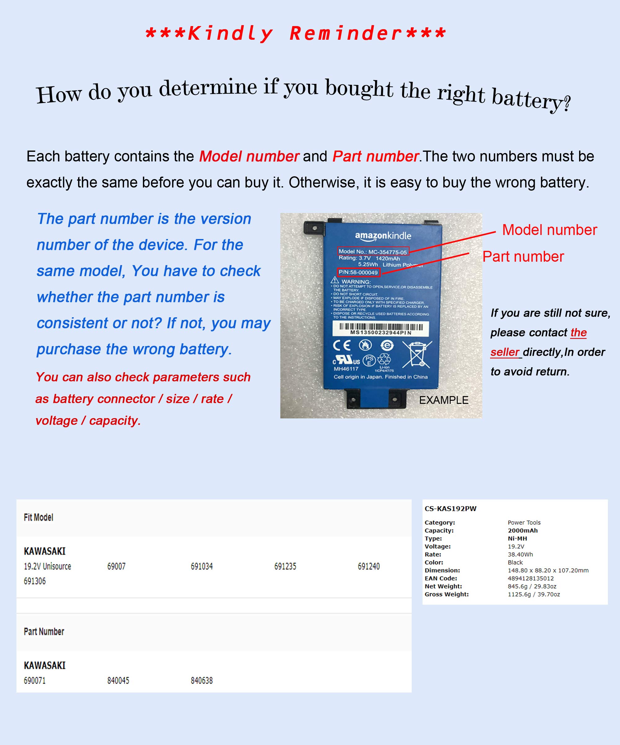 Amazon.com: XSPLENDOR XPS Replacement Battery for Kawasaki 19.2V