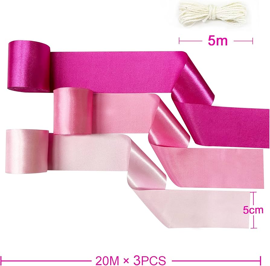 Amazon.co.jp: PinkBlume 60Mローズピンクサテンリボン 幅5cmの