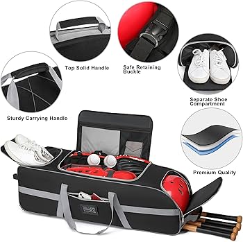 Amazon | キャスター付き大型キャッチャーギアバッグ、バット4本用