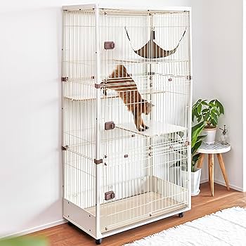 Amazon | ieneko 猫 ケージ 3段 キャットケージ 木製 無垢材 幅96×奥行