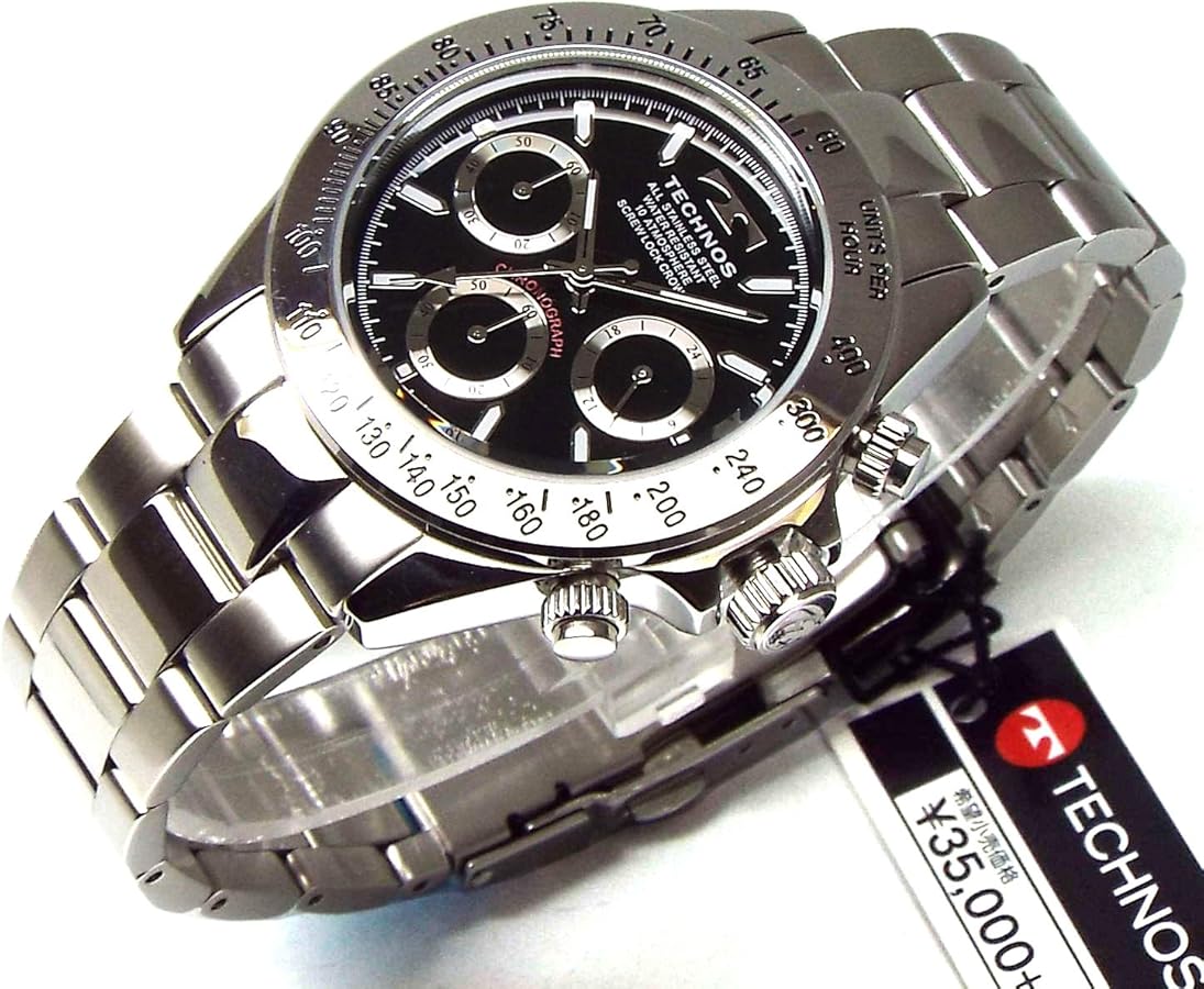 Amazon.co.jp: TECHNOS テクノス メンズ腕時計 クロノグラフ ブラック