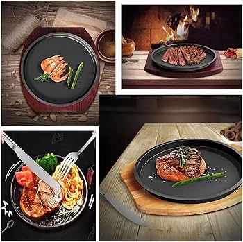 Amazon｜ステーキ皿 極厚 一人用 大型 保温性が高く 鉄板プレート丸 御