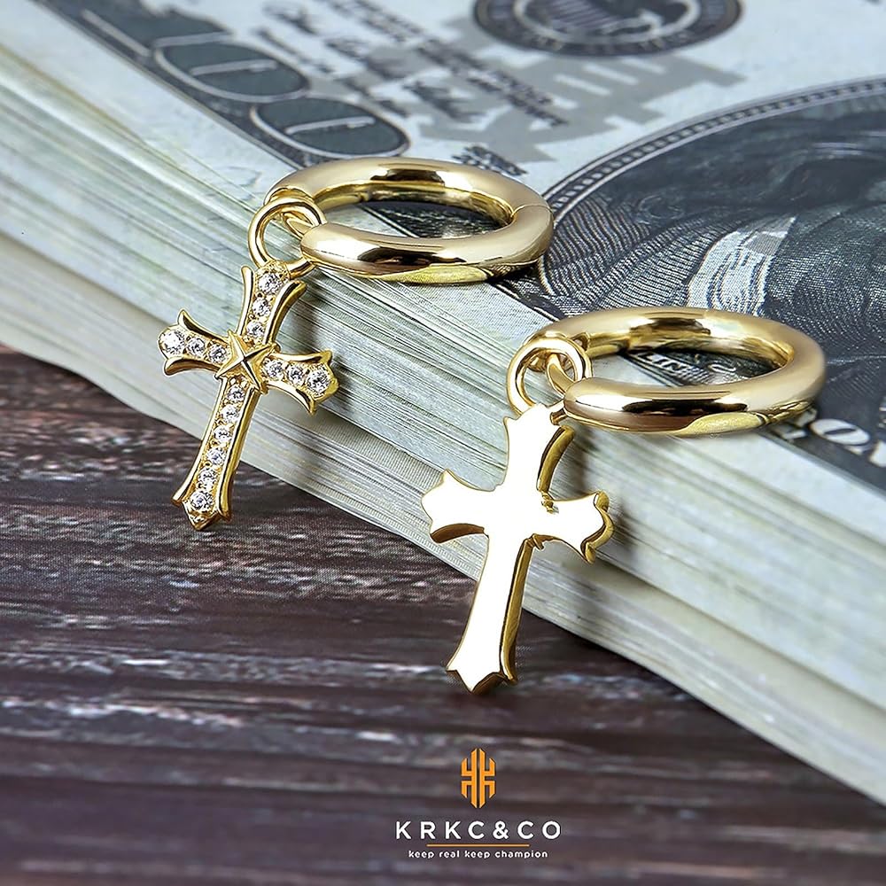 Amazon | KRKC&CO クロス ピアス 十字架 フープピアス メンズ シルバー