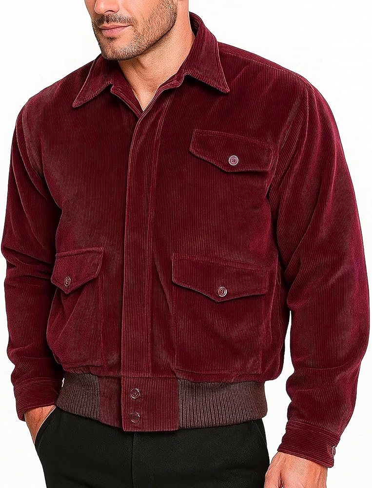 Amazon.com: CLASSIC JACKETS Mens Red Corduroy Bomber Jacket - Jack