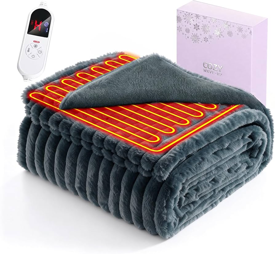 電気毛布 ダブル グレー タイマー 温度調節 抗菌 洗える ラビット