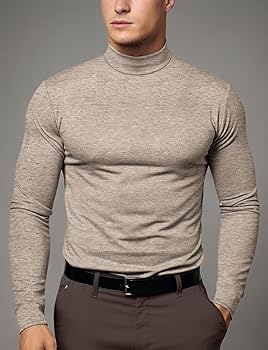 Zengjo Mens Base Layer Cold Weather Mock Turtleneck Shirt(Heather