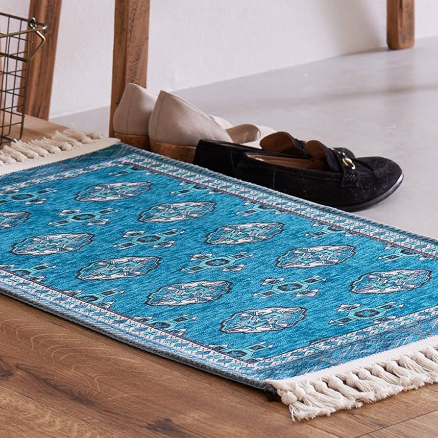 Amazon｜萩原 玄関マット 室内 屋内 ターコイズ 約45×75cm