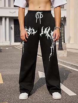 Amazon.com: OYOANGLE Men's Graphic Print Drawstring Waist Baggy