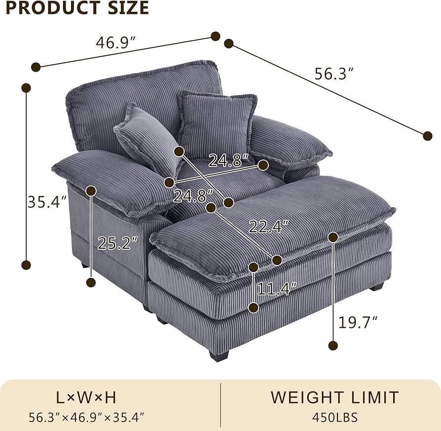 Amazon.com: ZX Design Oversized Chaise Lounge Chair with Ottoman