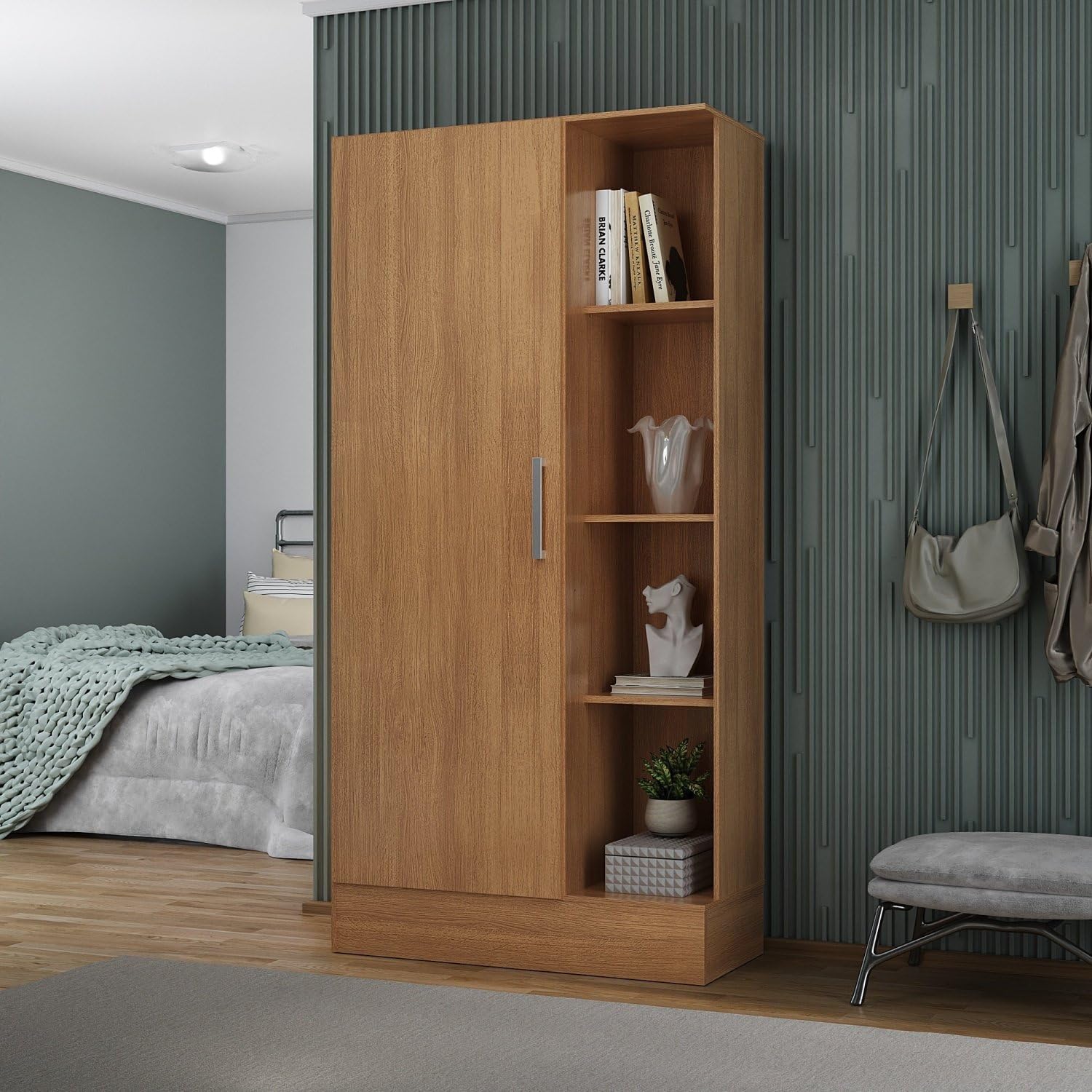 Armário Multiuso 1 Porta 7 Prateleiras Espresso Móveis Cinamomo