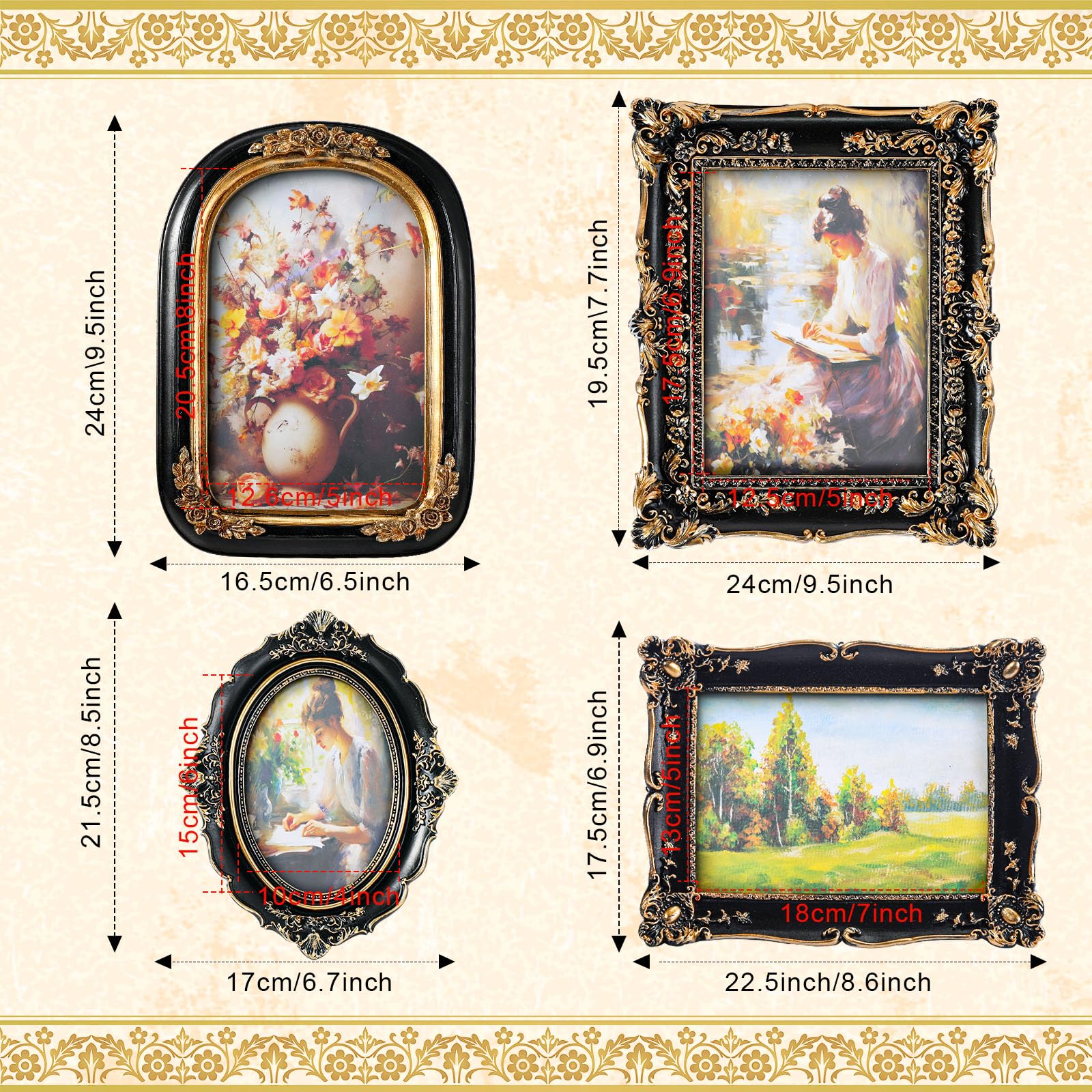 Amazon.com - Geetery 4 Pcs Black Gothic Vintage Picture Frame Set