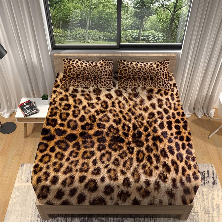 Amazon｜WJYMJJ ボックスシーツ ダブル160×200cm ヒョウ柄 シーツ