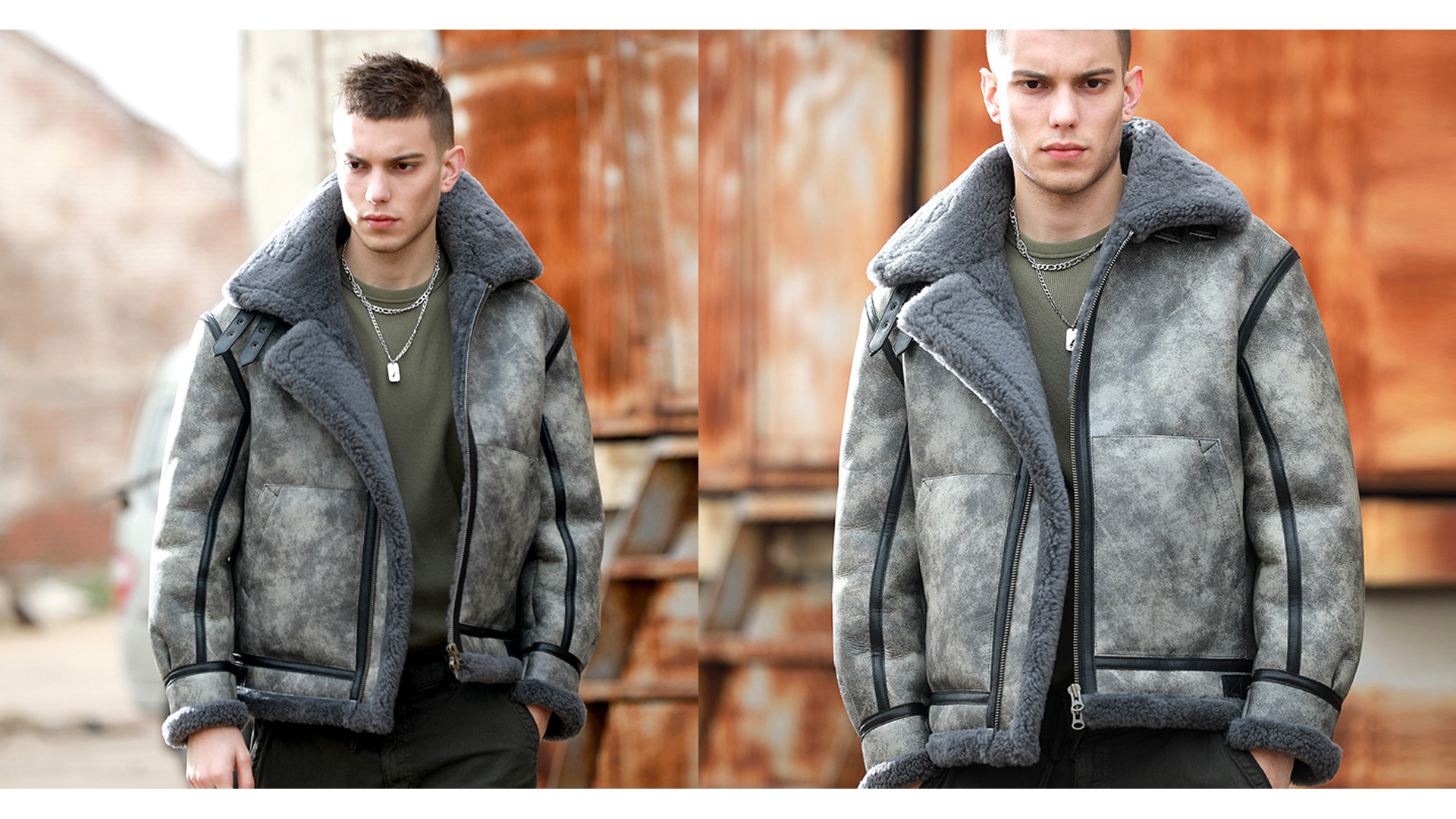 Amazon.com: Denny&Dora Mens Grey Shearling Jacket Mens Pilot