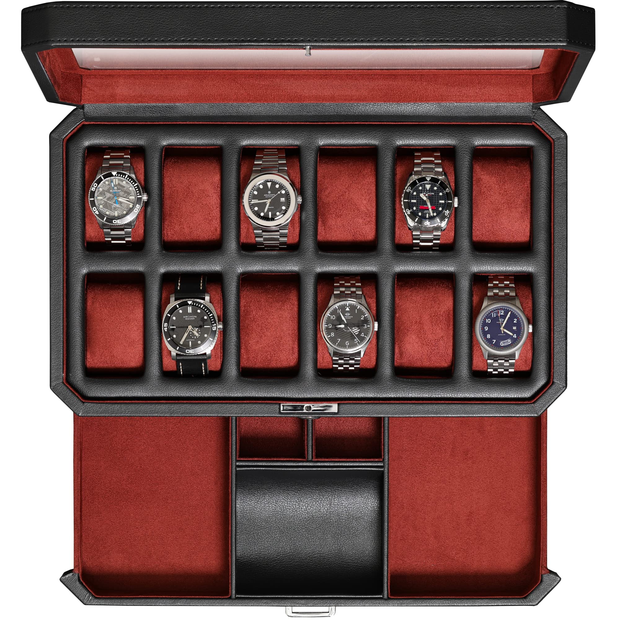 Amazon.com: ROTHWELL 12 Slot Leather Watch Box with Valet Drawer