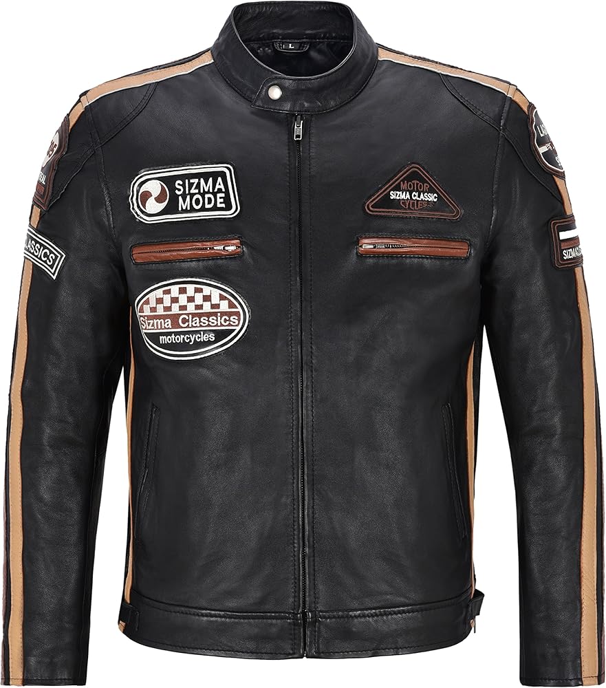 SIZMA Men's Real Leather Jacket 100% Lambskin Classic Casual