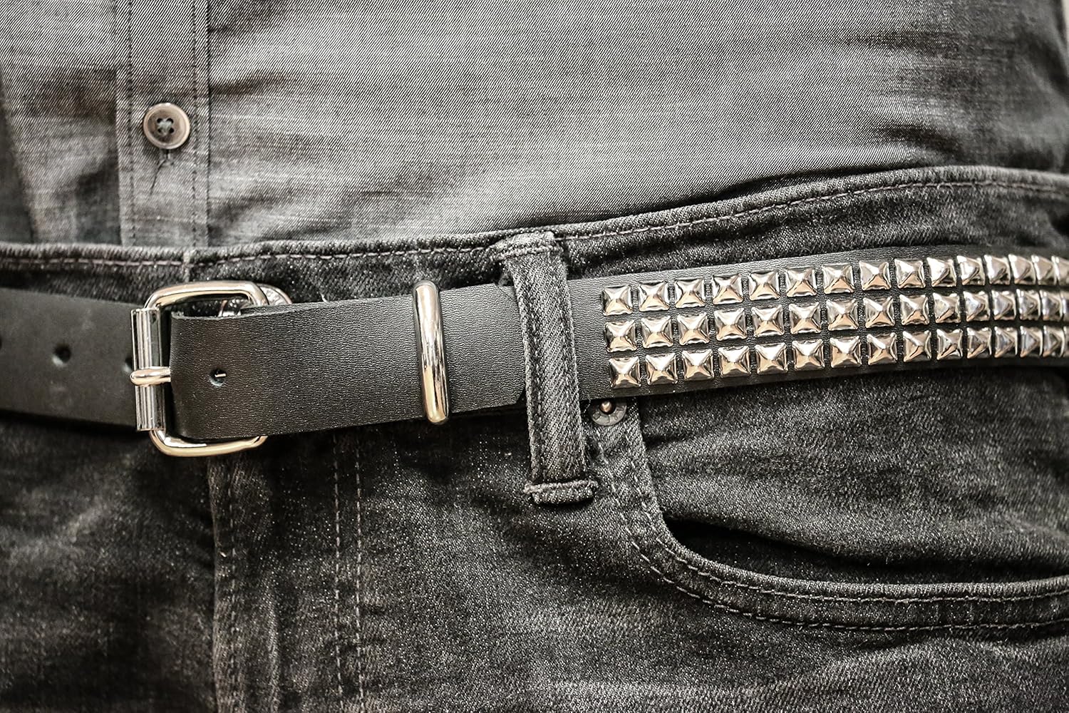 Three Row Mini Pyramid Stud Belt Made In USA Genuine Leather Punk