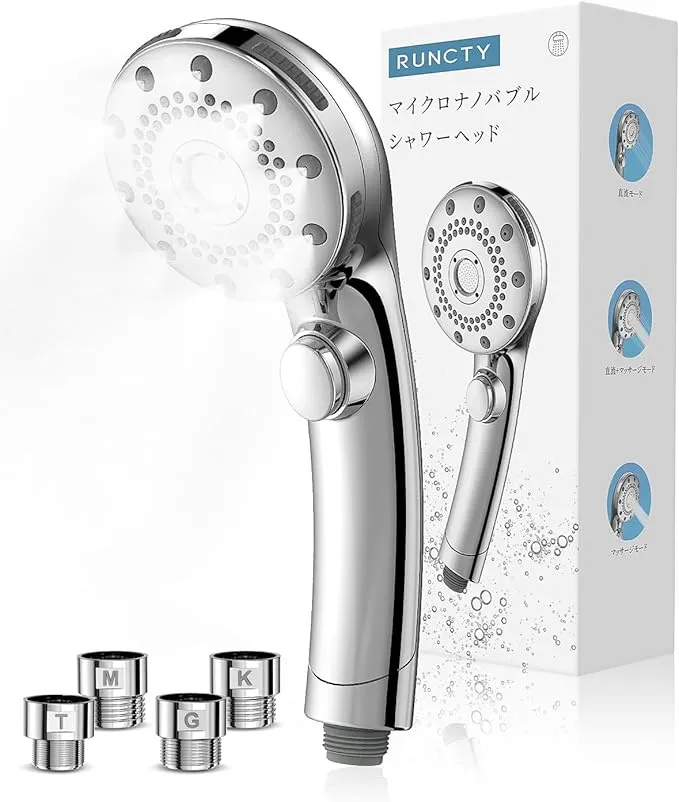 RUNCTY - シャワーヘッド マイクロナノバブル 5段階水流モード (HS-07