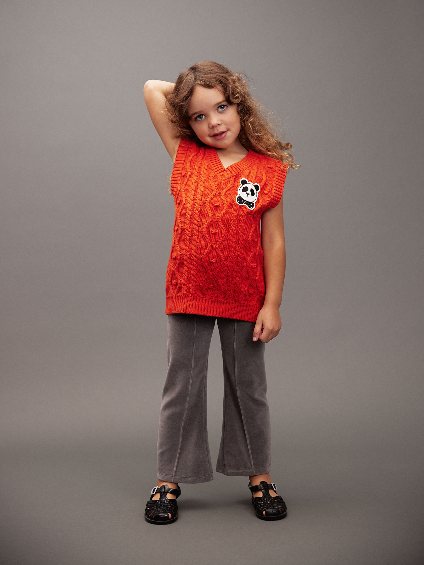 Panda cable knit slipover Red | Mini Rodini