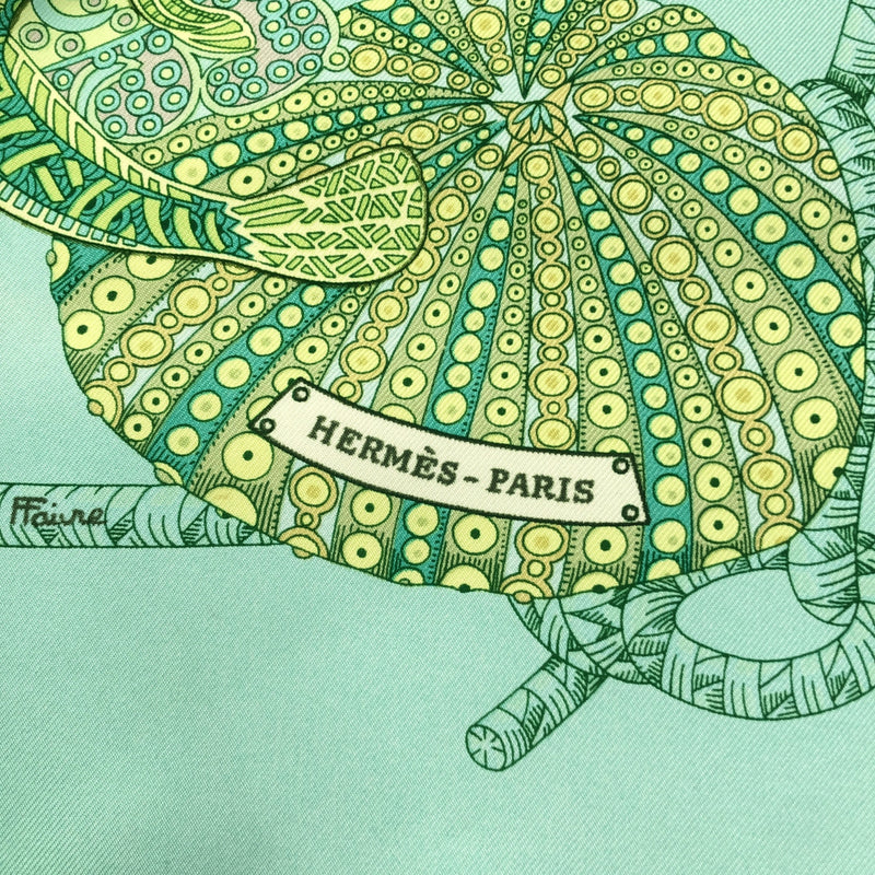 エルメス HERMES カレ90 grands Fonds 深海 シルク スカーフ グリーン