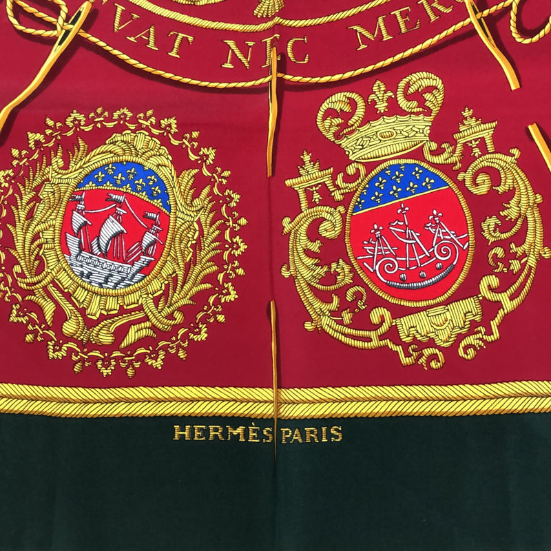 エルメス HERMES カレ90 LES ARMES DE PARIS パリの紋章 スカーフ 赤