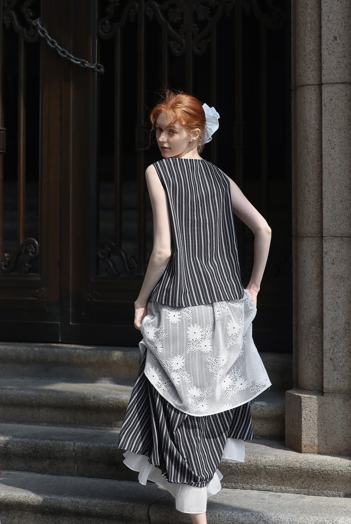 レースレイヤード シャドーブラックストライプセットアップ – MILINE