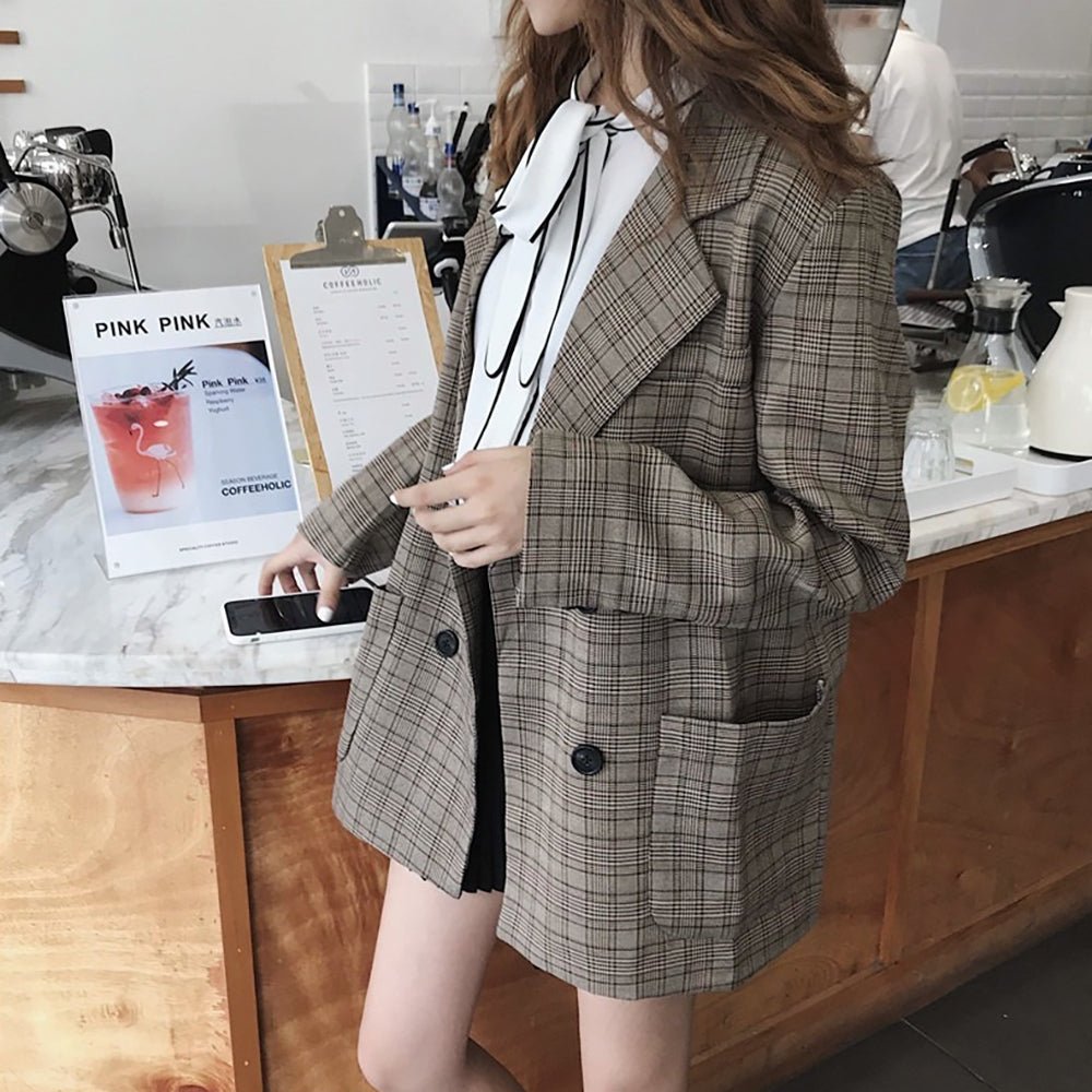 ダブルブレストチェックテーラードジャケット｜オフィスカジュアル