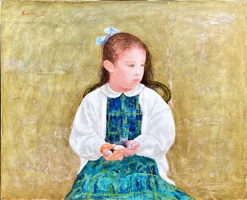 大津英敏 絵画 版画 リトグラフ 遠い記憶 少女図 76/115 額装 額入り絵