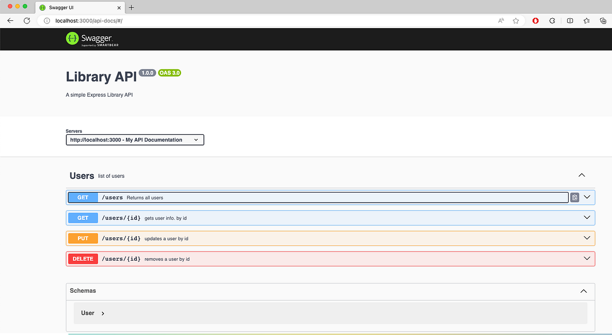 NodeJs Swagger documentation. With`@swagger` comments and Express