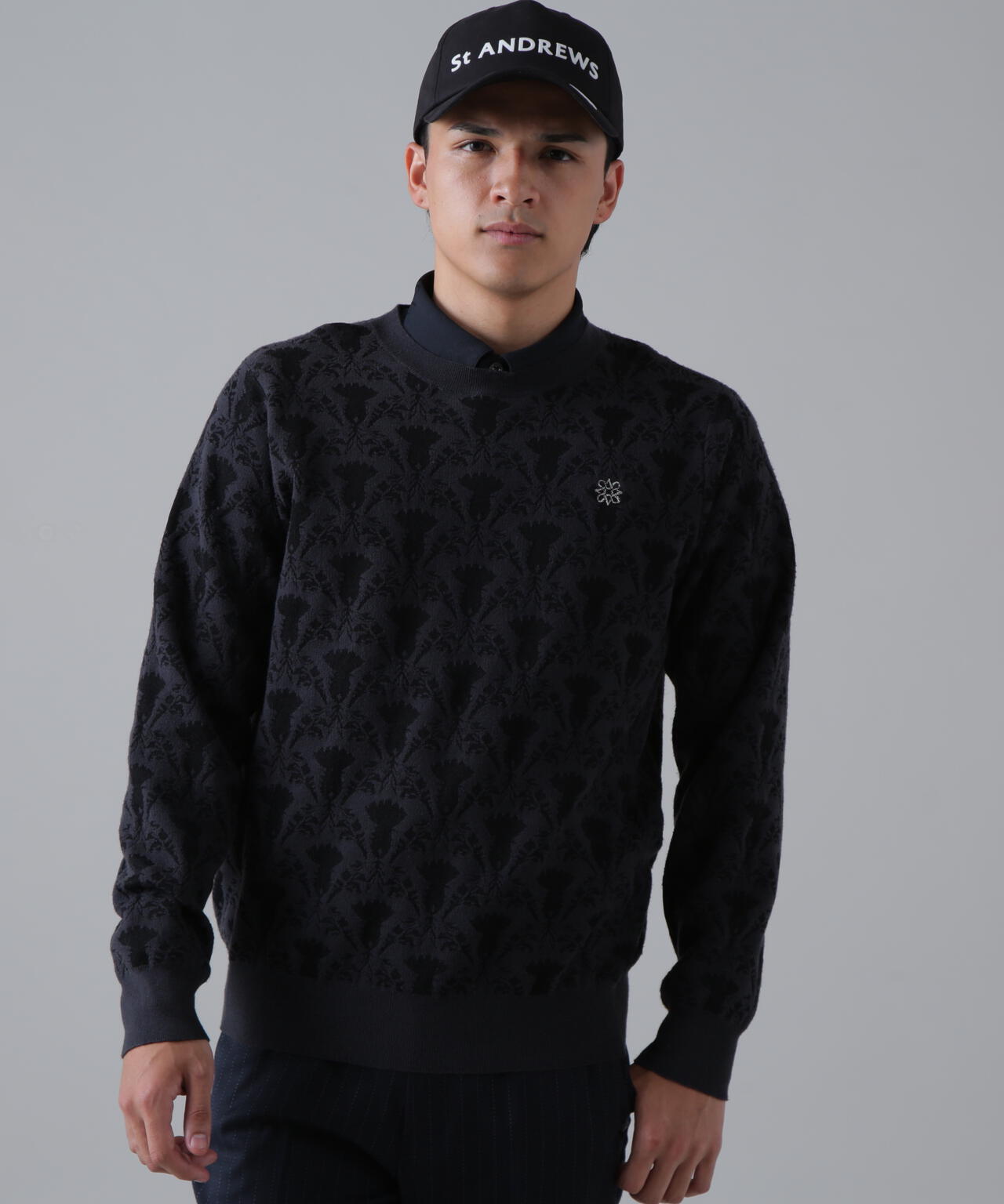 14Gアザミダマスクジャガードクルーネックニットプルオーバー (MENS