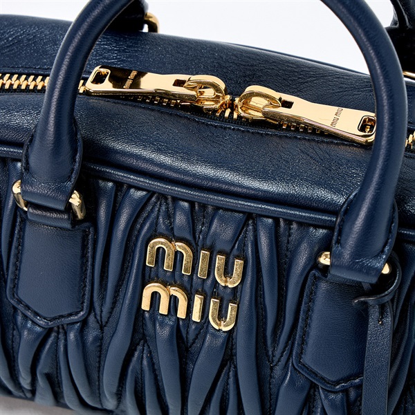 MIU MIU マテラッセ ハンドバッグ ネイビー ゴールド レザー