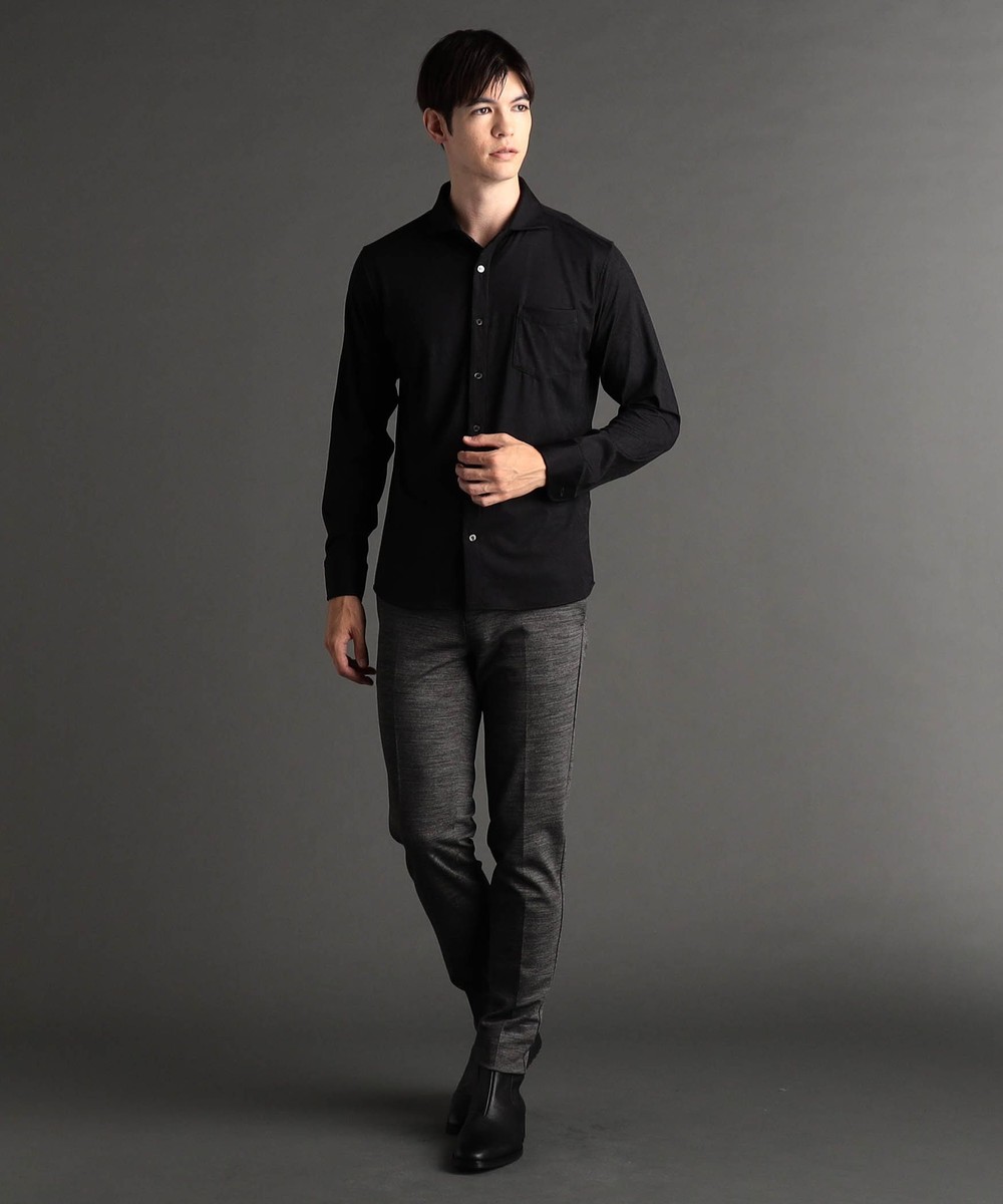 ex/tra】ダークボタニカルジャカード カッタウェイカラーシャツ｜長袖