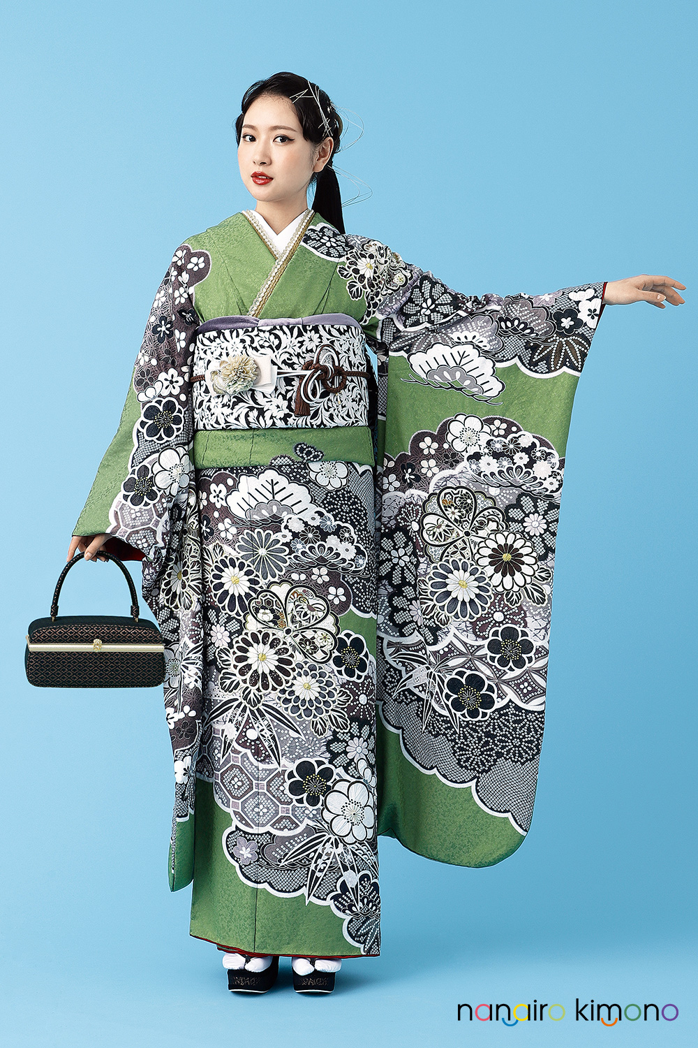 ナナイロキモノWEBショップ / 振袖フルセット｜黄緑色・絞り風デザイン