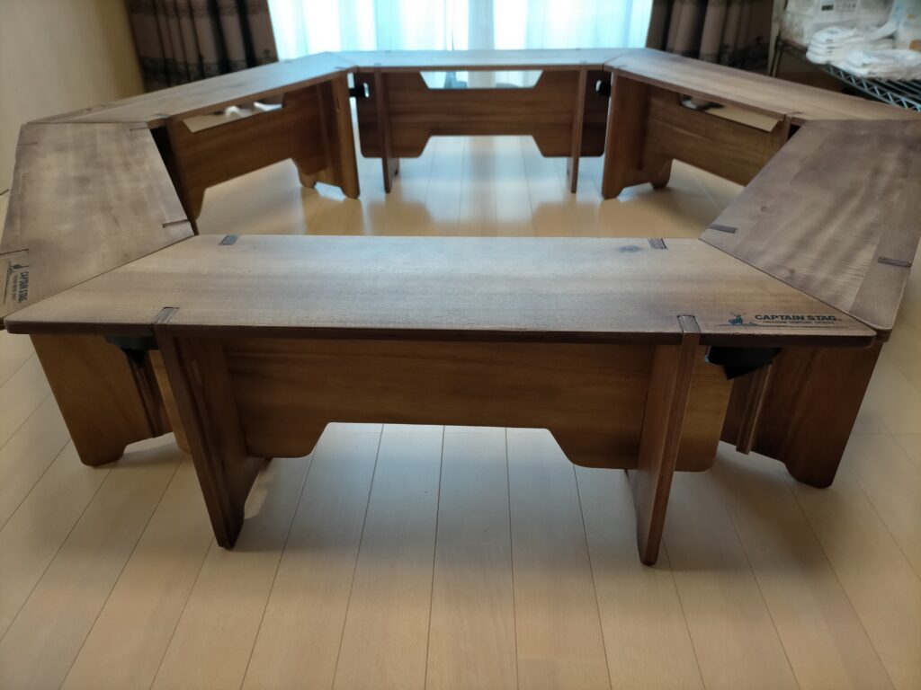 キャプテンスタッグ 木製ヘキサグリルテーブル】 レビュー。大人数に