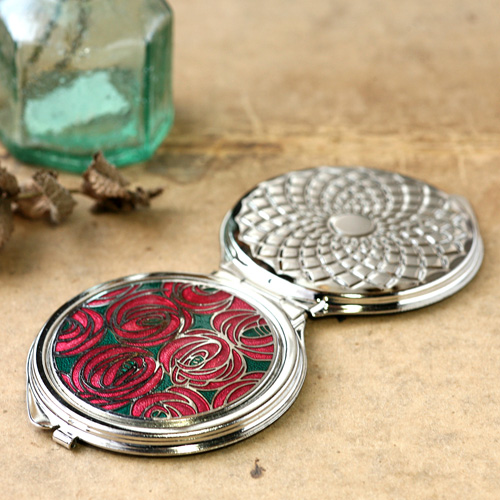 イギリス〉1950年代 華やかなローズのコンパクトミラー