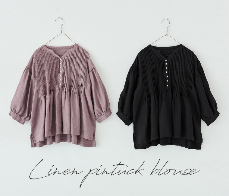 季節をまたぐ上質なリネン【08Mab】別注リネンピンタックボリューム袖