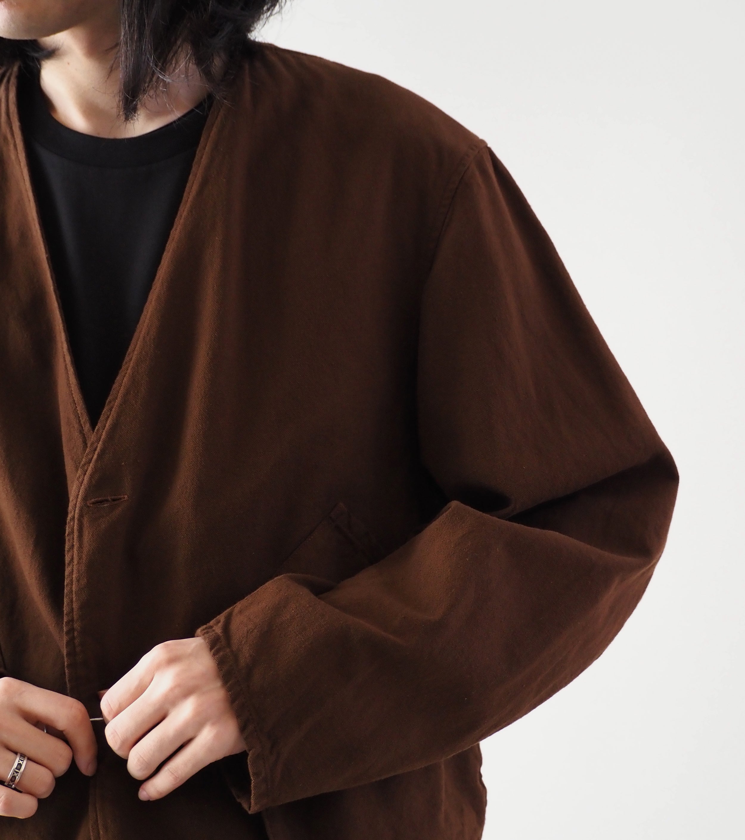 COMOLI コットン ダックス ハンティング ジャケット, Brown – Navyblue