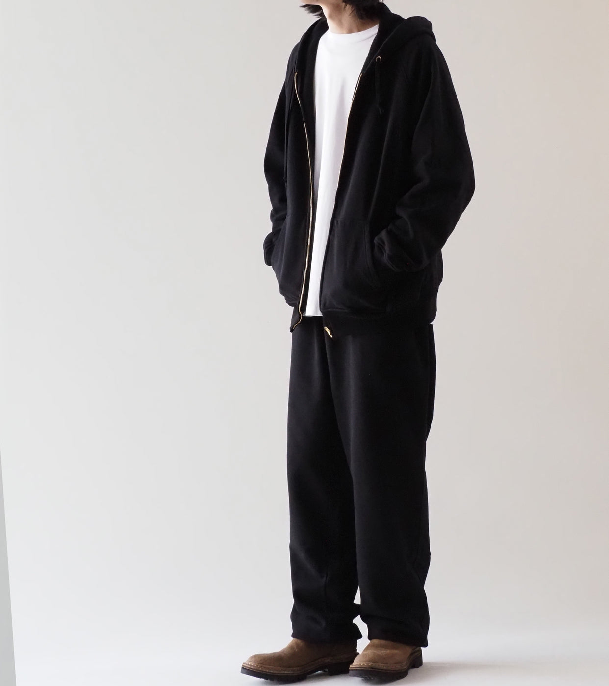 COMOLI コットン 裏毛 ジップパーカ , Black – Navyblue