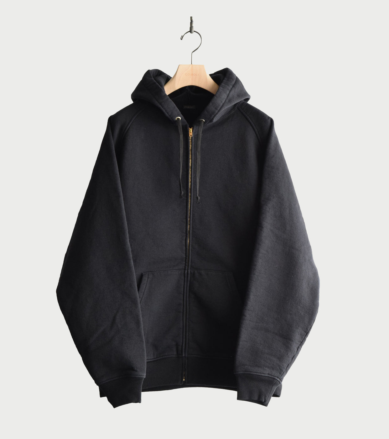 COMOLI コットン 裏毛 ジップパーカ , Black – Navyblue
