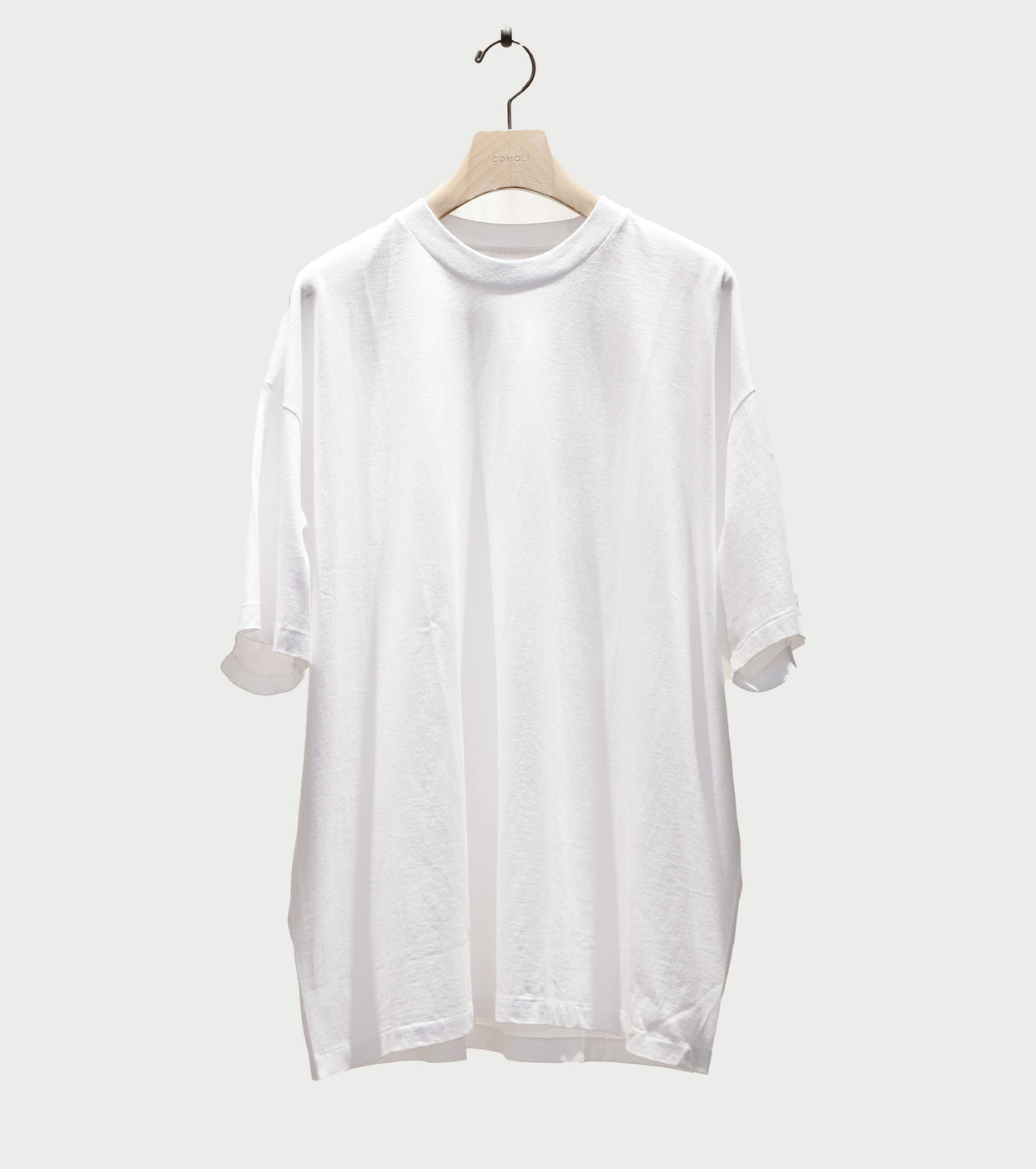 COMOLI コットン ジャージ 半袖 Tシャツ , White – Navyblue