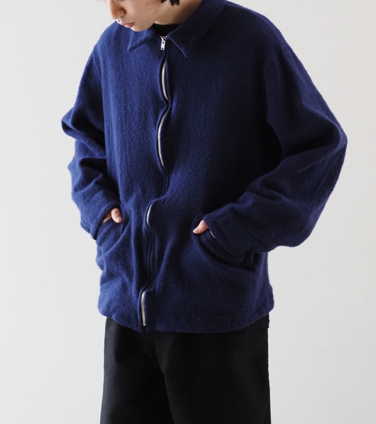 COMOLI Felted Wool Zip Short Jacket , Purple Blue – Navyblue