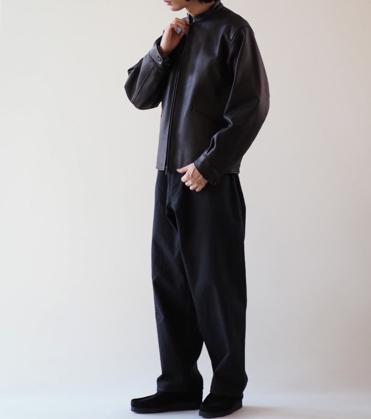 blurhms Lamb Leather Zip Short Jacket , Black – Navyblue