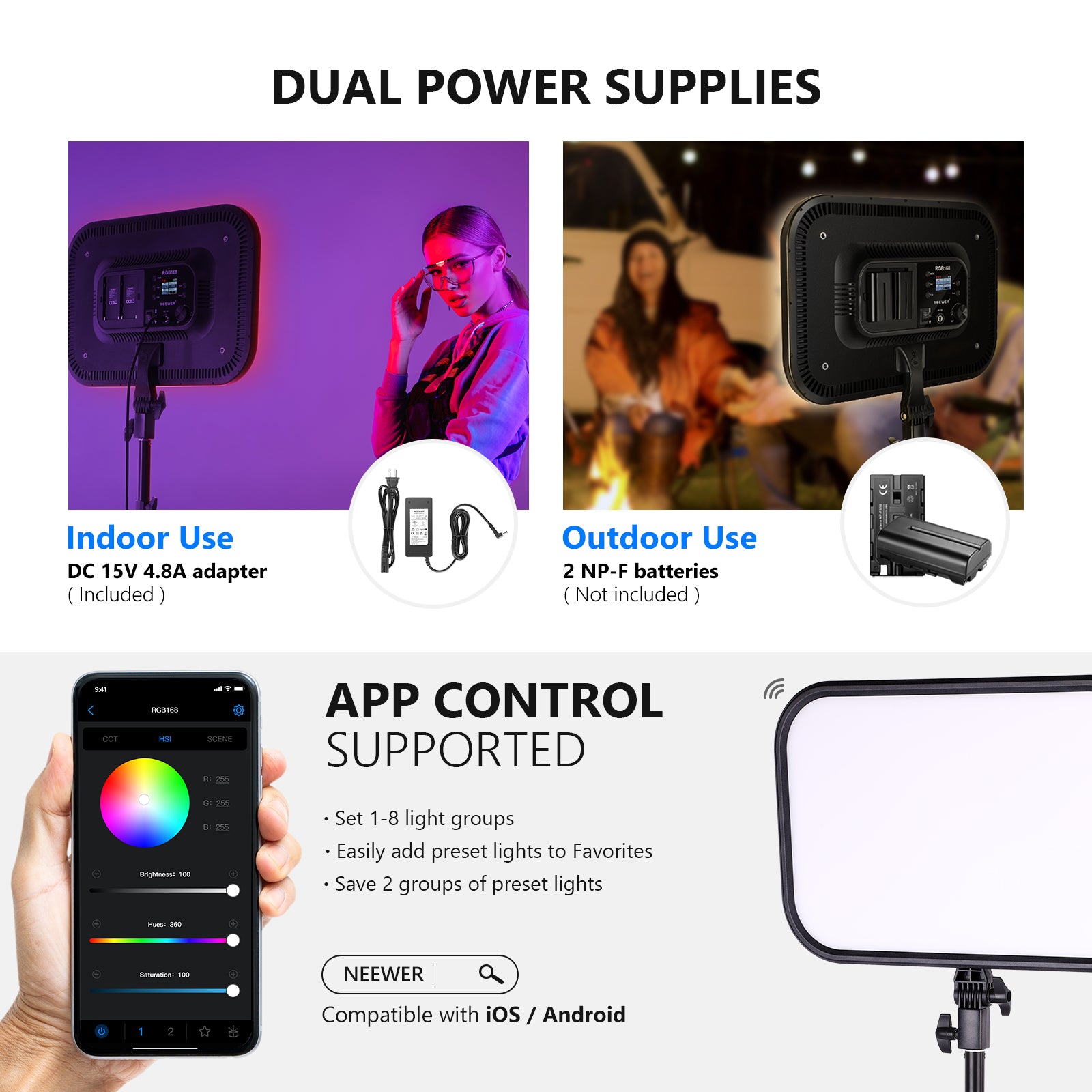 2 Pack NEEWER RGB168 LED Panel Light | RGB Video Light