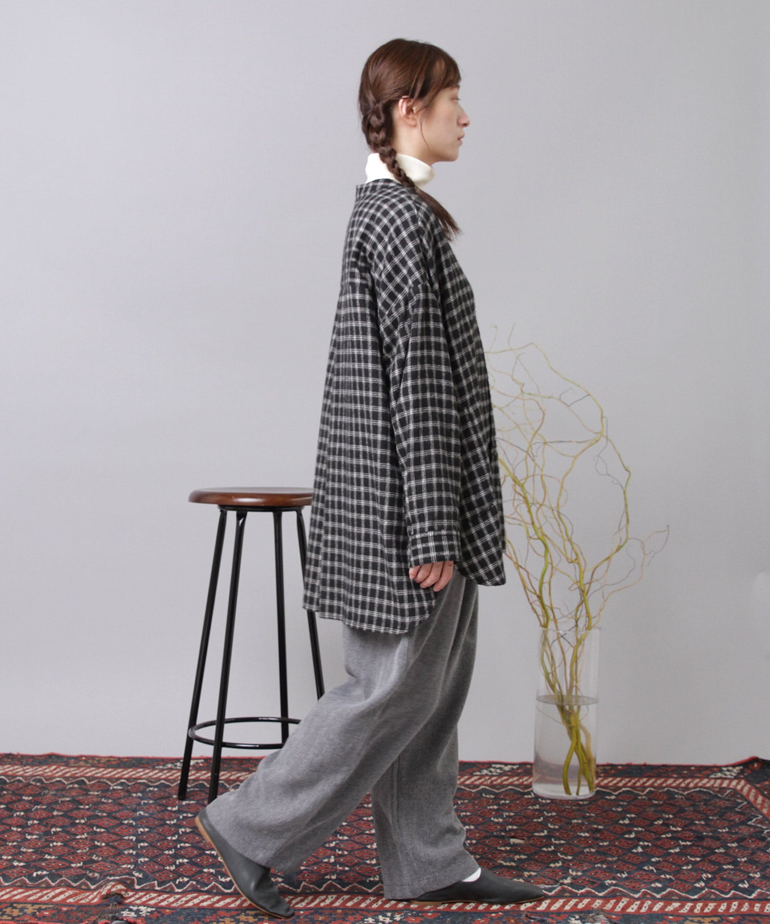 R4398 コックさんのヘリンボーンツイードパンツ(F メランジグレー