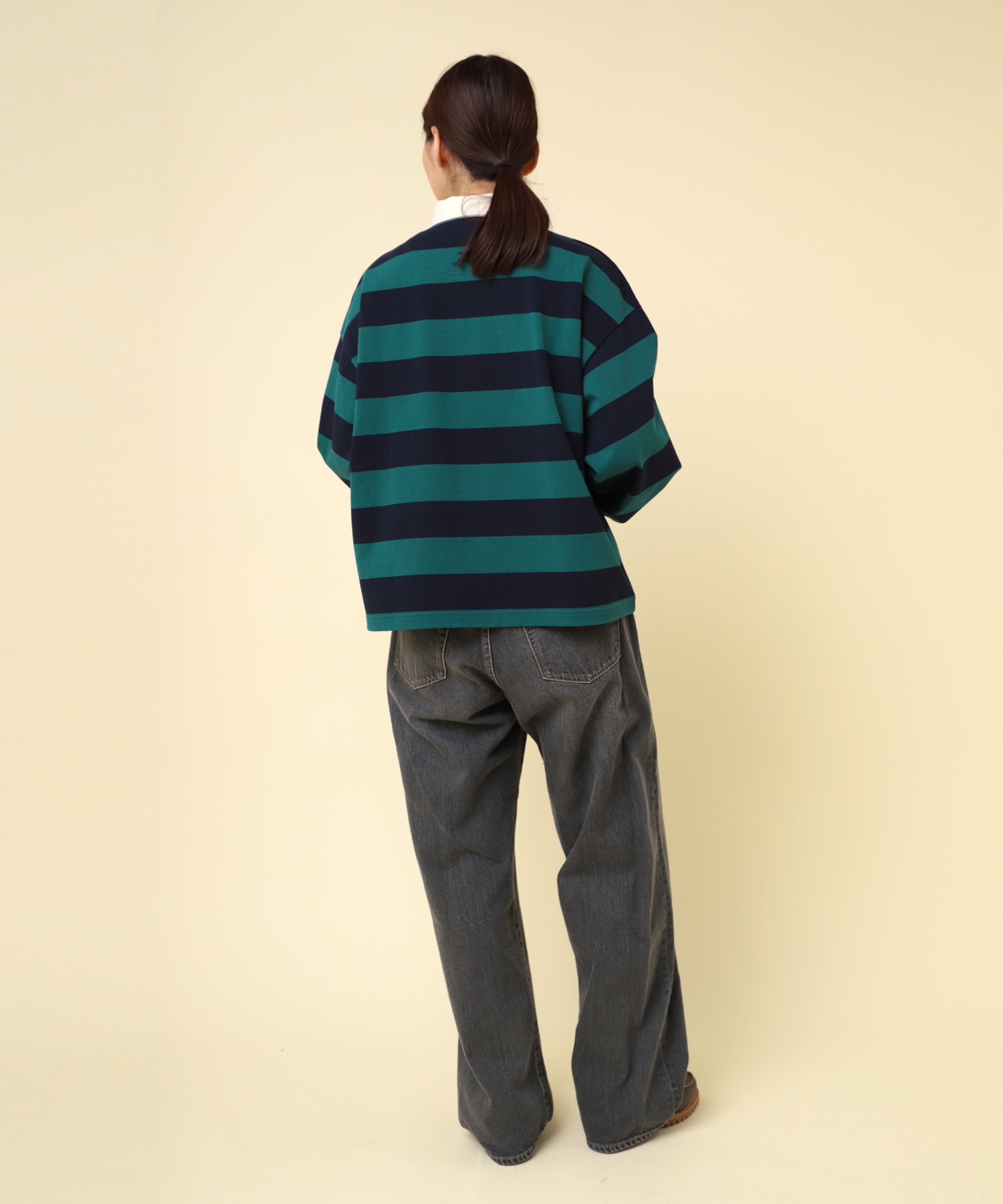 M2393 ヴィンテージコットンラガーシャツ(F グレー/アイボリー